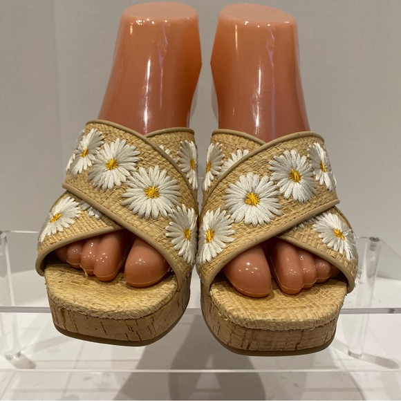 Jessica Simpson Seena Embroidered Daisy Raffia Women’s Wedge Sandals Sz 6.5 EUC - Picture 7 of 12